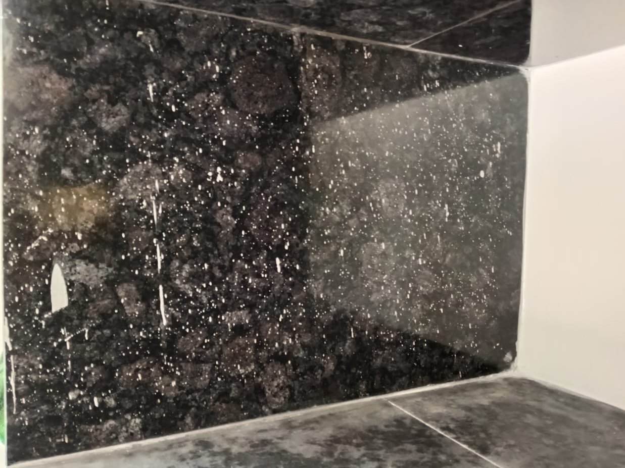Granite, cement splatter removed — before cleaning
