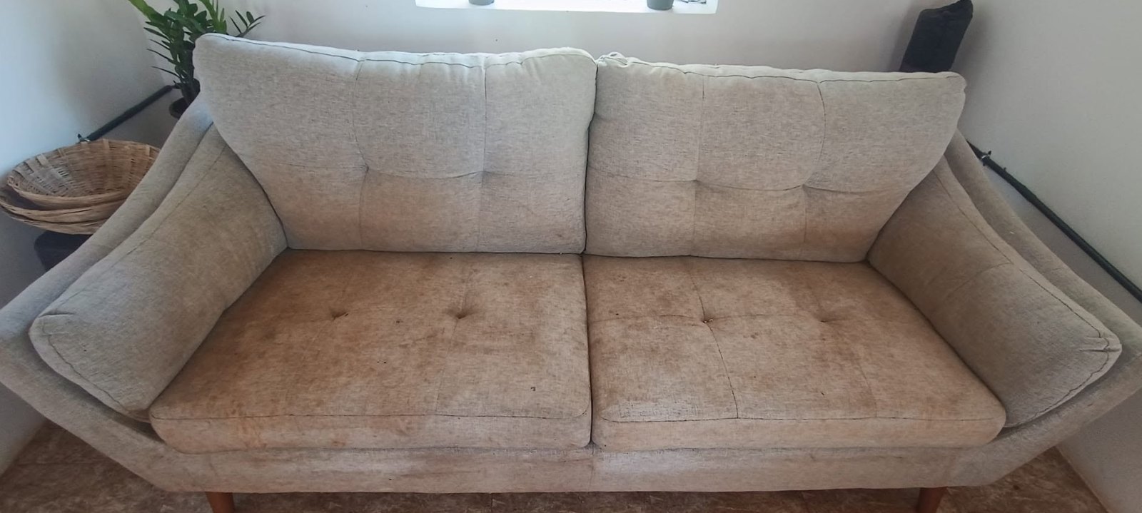 Fabric sofa deep cleaned — before cleaning