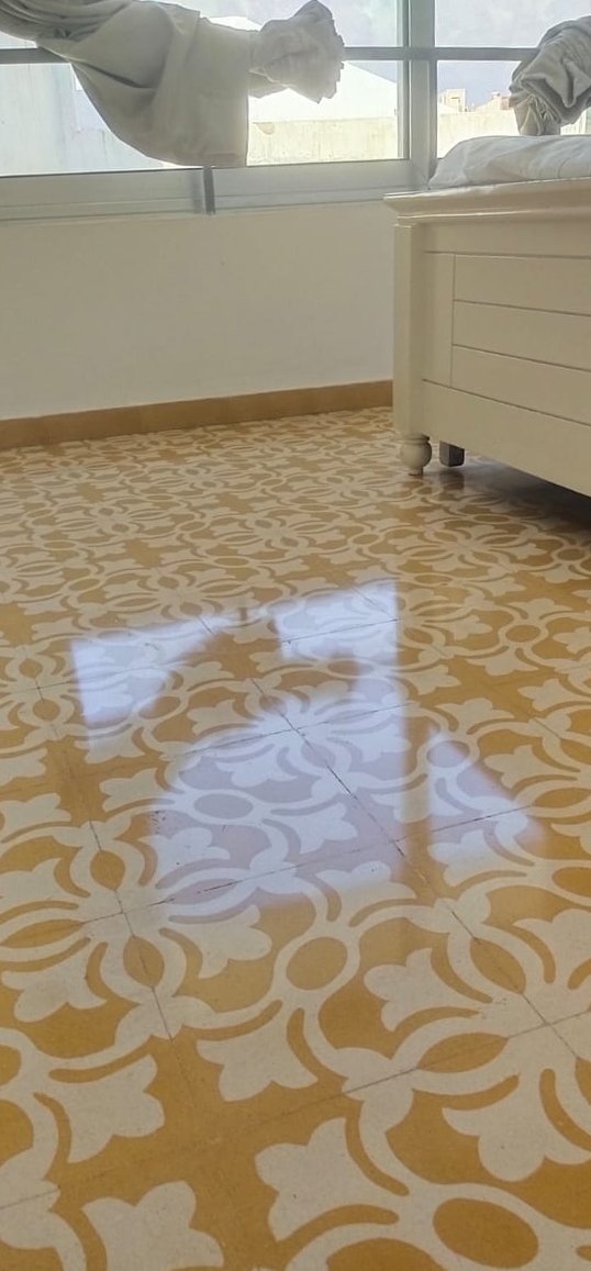 Mosaic floor, gloss restored — after cleaning by Filth Fighters